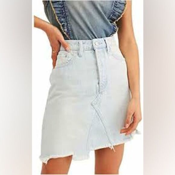 Free People Going Rogue Light Blue Demin Jean Skirt Size 25 - Picture 3 of 6